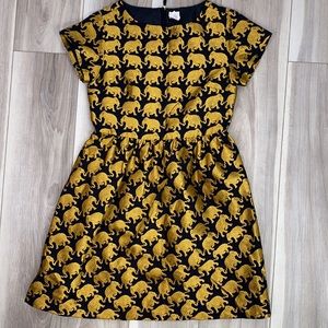 J. Crew crewcuts Elephant parade jacquard black gold girl’s dress size 14